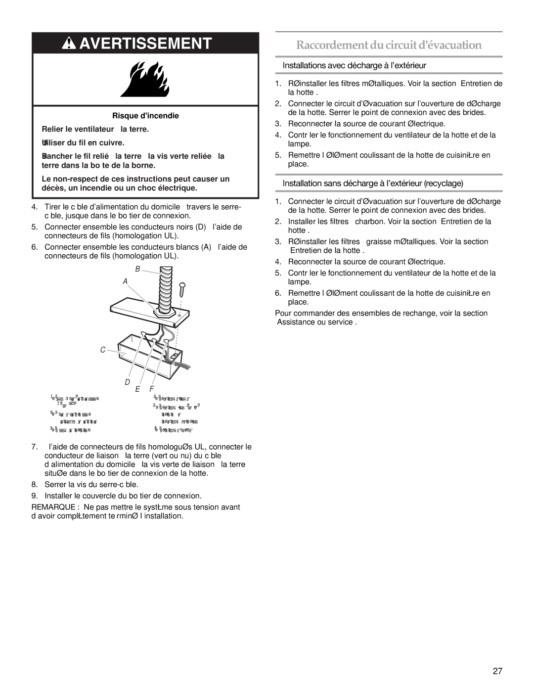 KitchenAid W10342488A Raccordement du circuit dévacuation, Installations avec décharge à l’extérieur 