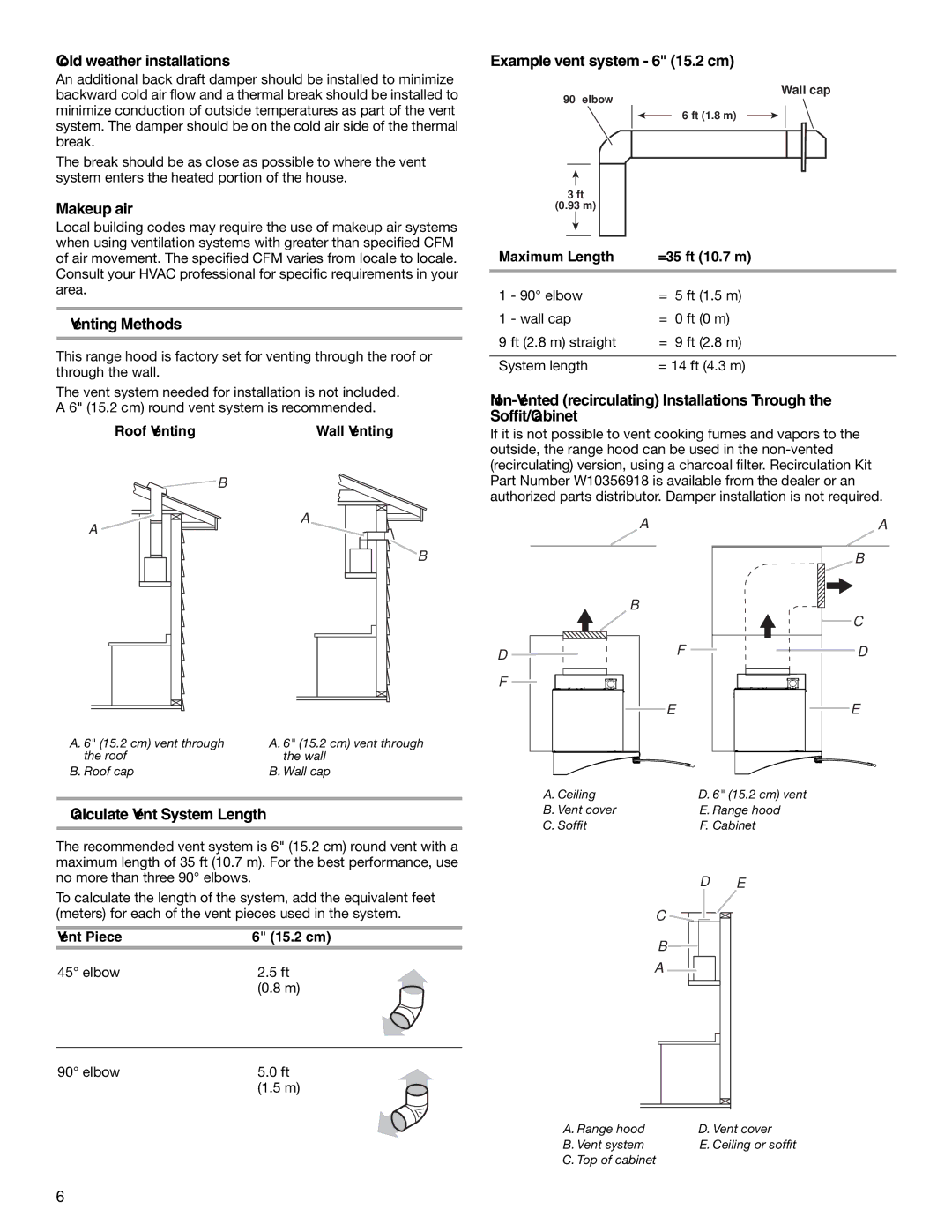 KitchenAid W10342488A Cold weather installations, Makeup air, Venting Methods, Example vent system 6 15.2 cm 