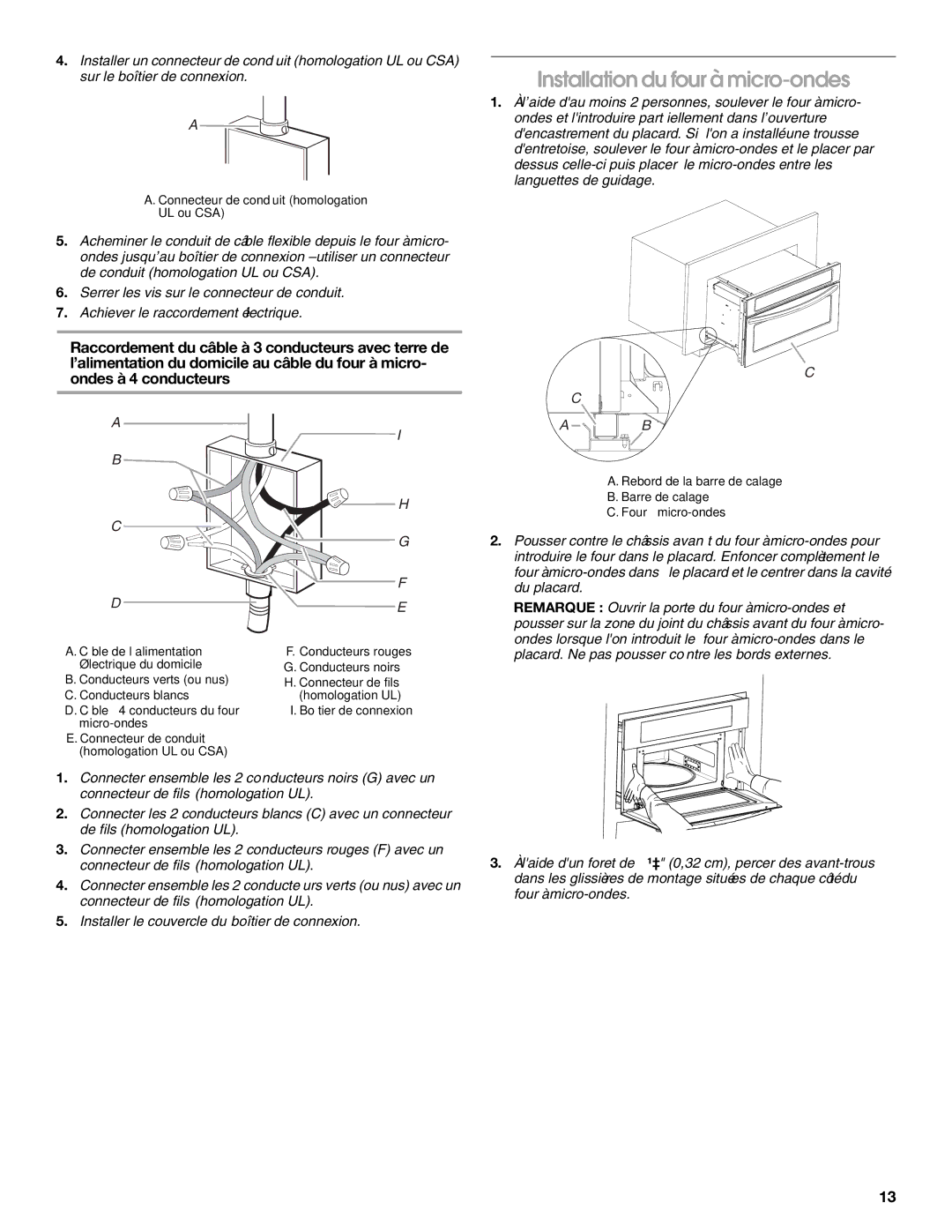 KitchenAid W10351317A Installation du four à micro-ondes, Ondes lorsque lon introduit le four à micro-ondes dans le 