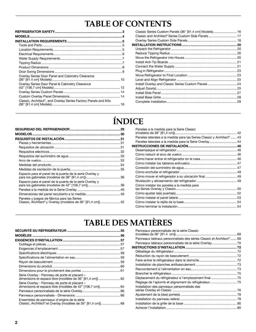 KitchenAid W10379132A manual Table of Contents, Índice, Table DES Matières 