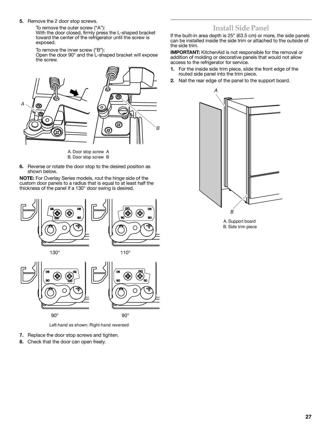 KitchenAid W10379132A manual Install Side Panel, 110 