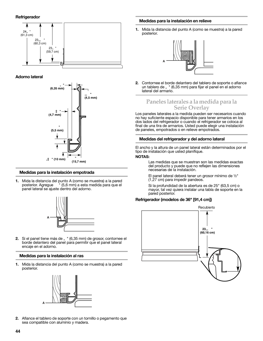 KitchenAid W10379132A manual Paneles laterales a la medida para la Serie Overlay 