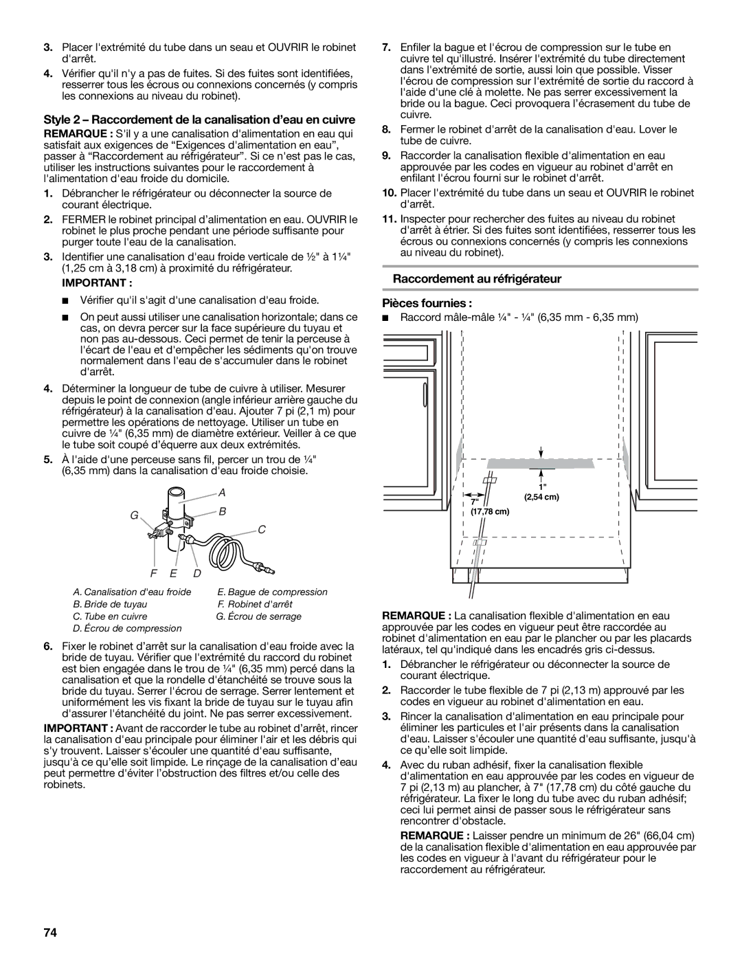 KitchenAid W10379132A manual Raccordement au réfrigérateur, Pièces fournies 