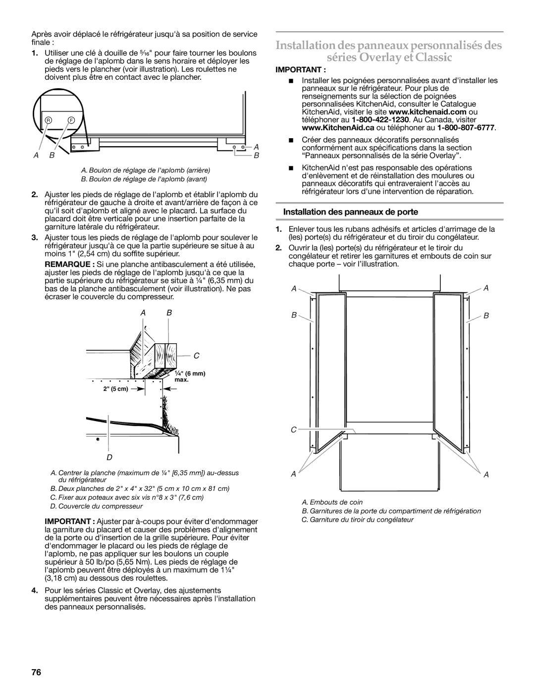 KitchenAid W10379132A manual Installation des panneaux de porte 