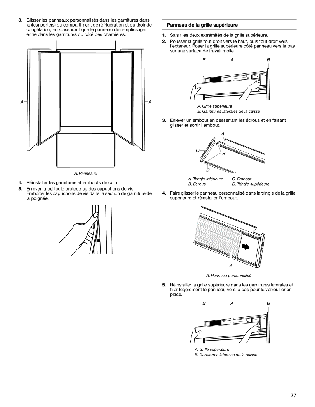 KitchenAid W10379132A manual Panneaux 