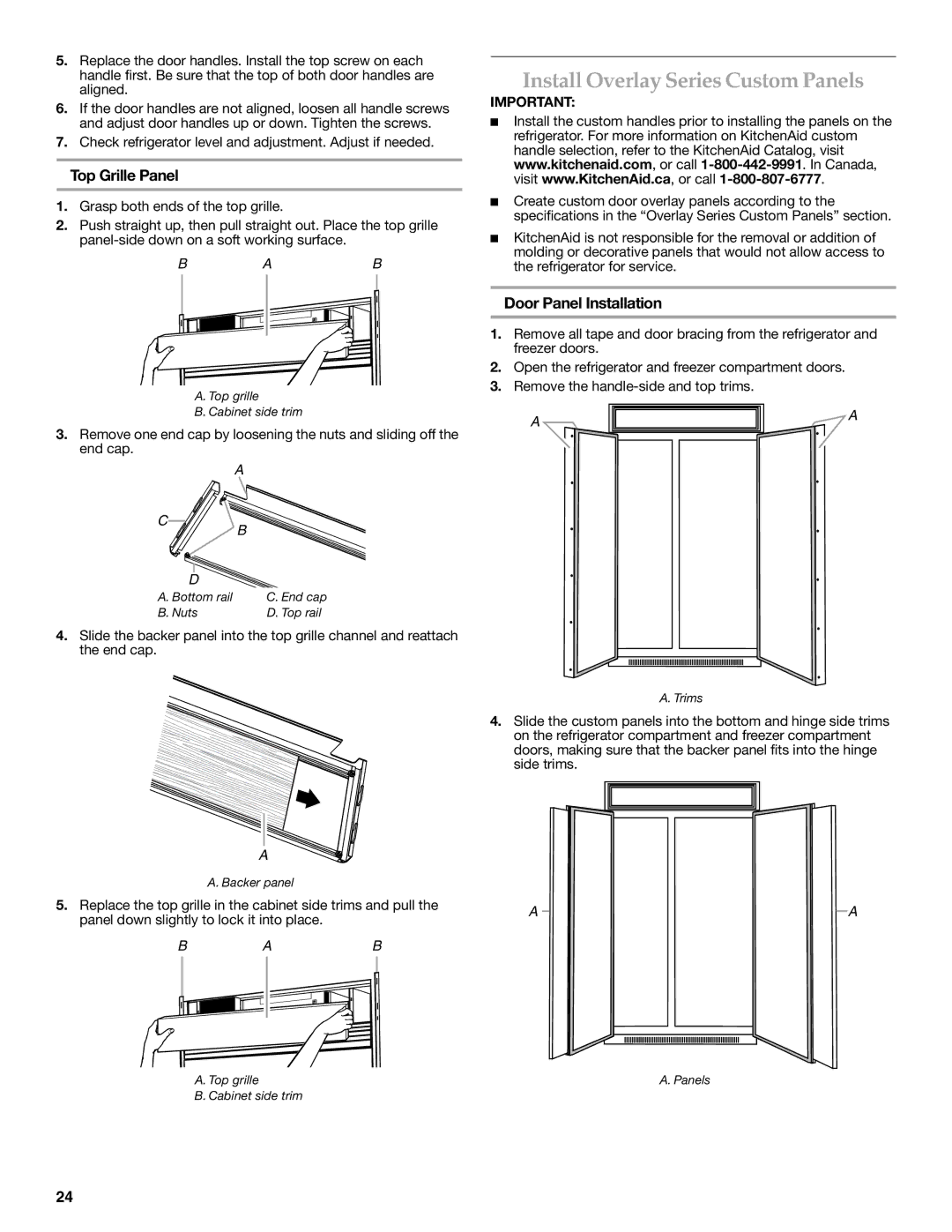 KitchenAid W10379133A manual Install Overlay Series Custom Panels, Door Panel Installation 