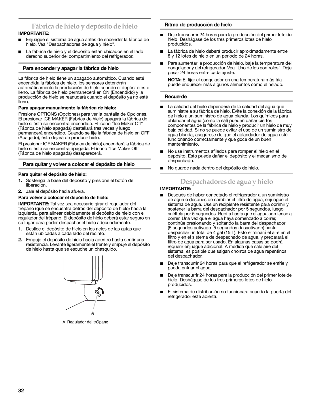 KitchenAid KFXS25RYWH, W10390410A, KFXS25RYMS Fábrica de hielo y depósito de hielo, Despachadores de agua y hielo 