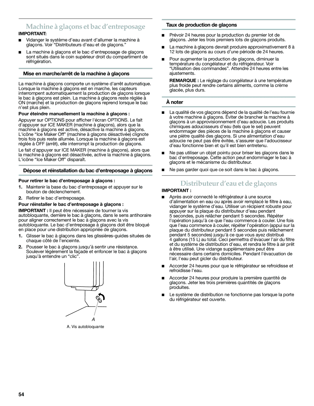 KitchenAid W10390410A, KFXS25RYMS, KFXS25RYWH Machine à glaçons et bac d’entreposage, Distributeur d’eau et de glaçons 