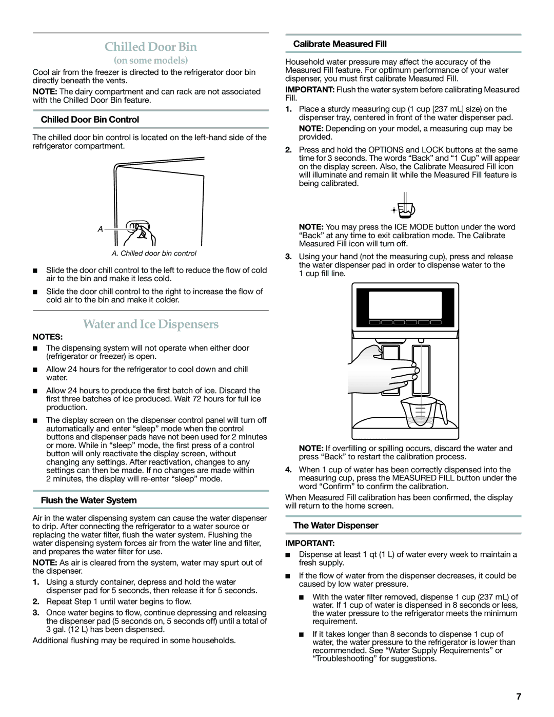 KitchenAid W10416762B warranty Chilled Door Bin, Water and Ice Dispensers 