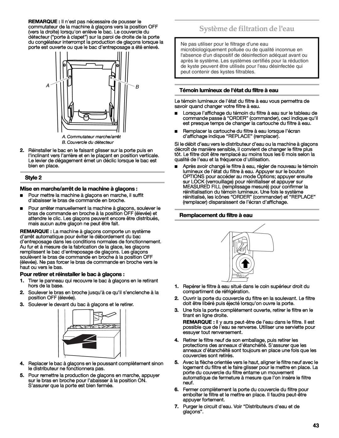 KitchenAid W10416762B warranty Système de filtration de leau, Témoin lumineux de létat du filtre à eau 