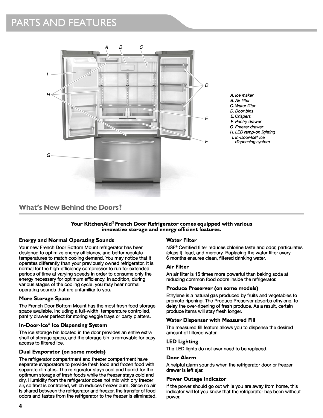 KitchenAid W10417002A Parts And Features, What’s New Behind the Doors?, innovative storage and energy efficient features 