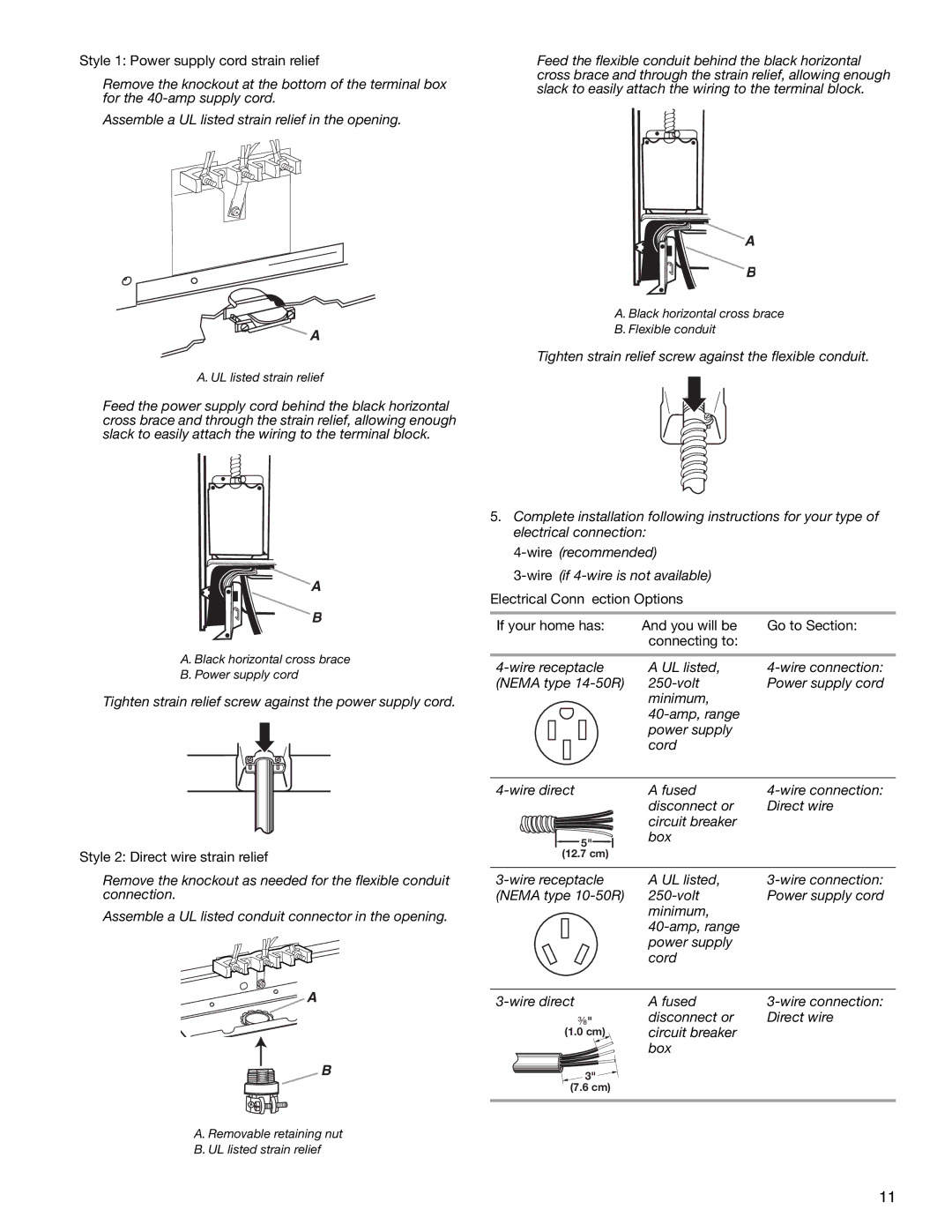 KitchenAid W10440541A installation instructions Style 1 Power supply cord strain relief, Style 2 Direct wire strain relief 