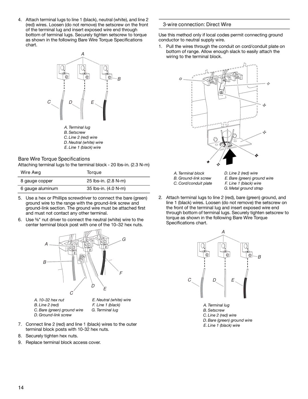 KitchenAid W10440541A installation instructions Bare Wire Torque Specifications, Wire Awg Torque 