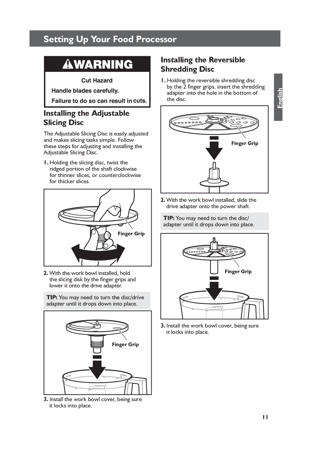 KitchenAid W10457226A_ENv4 manual Installing the Reversible Shredding Disc, Installing the Adjustable Slicing Disc 