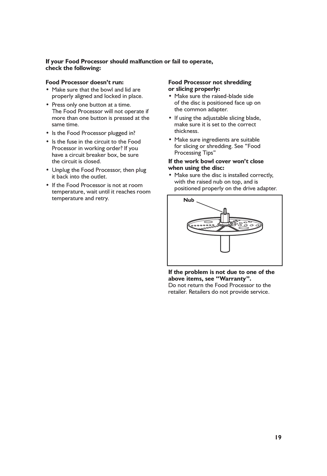 KitchenAid W10457226A_ENv4 manual Troubleshooting, Food Processor not shredding or slicing properly 