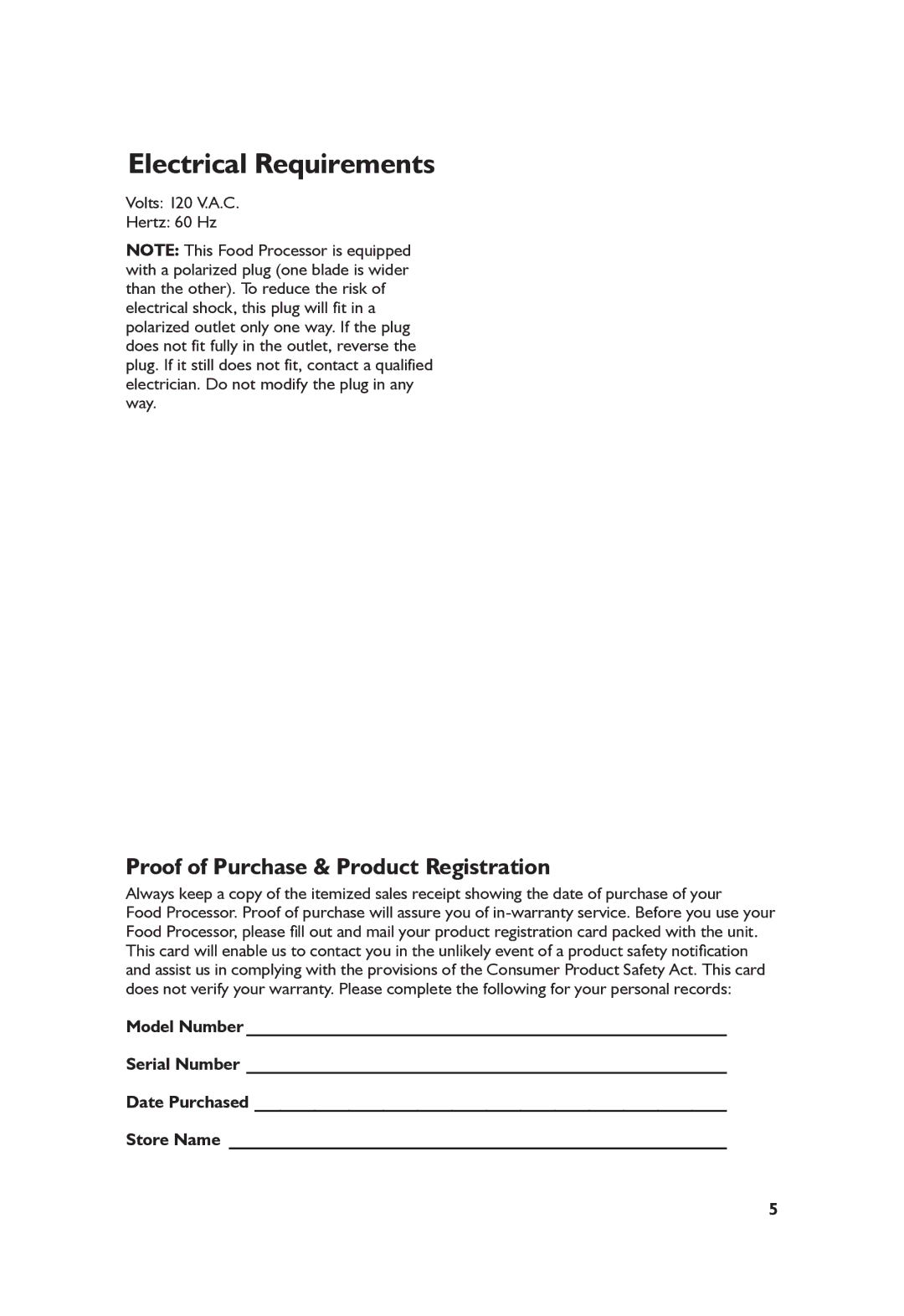 KitchenAid W10457226A_ENv4 manual Proof of Purchase & Product Registration, Volts 120 V.A.C Hertz 60 Hz 