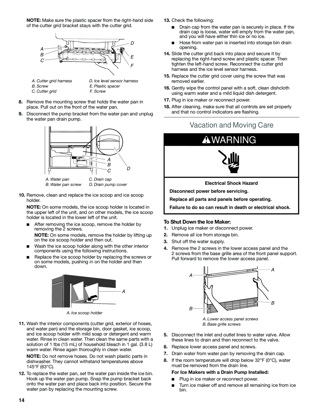 KitchenAid W10515677C Vacation and Moving Care, To Shut Down the Ice Maker, For Ice Makers with a Drain Pump Installed 