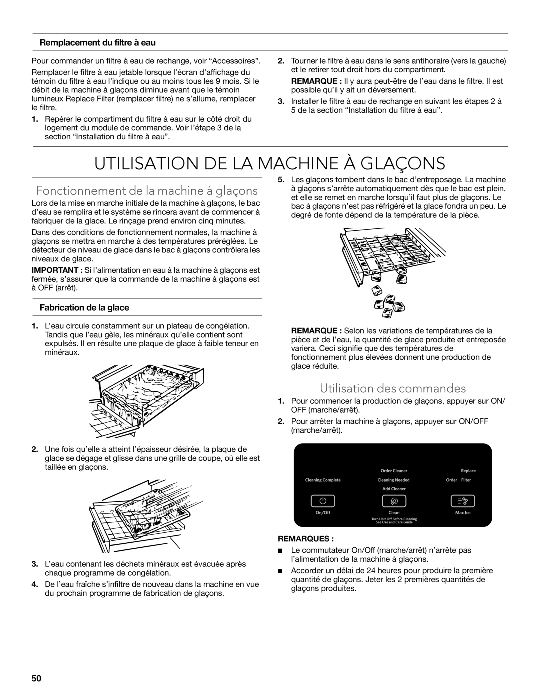 KitchenAid W10515677C Utilisation DE LA Machine À Glaçons, Fonctionnement de la machine à glaçons, Fabrication de la glace 