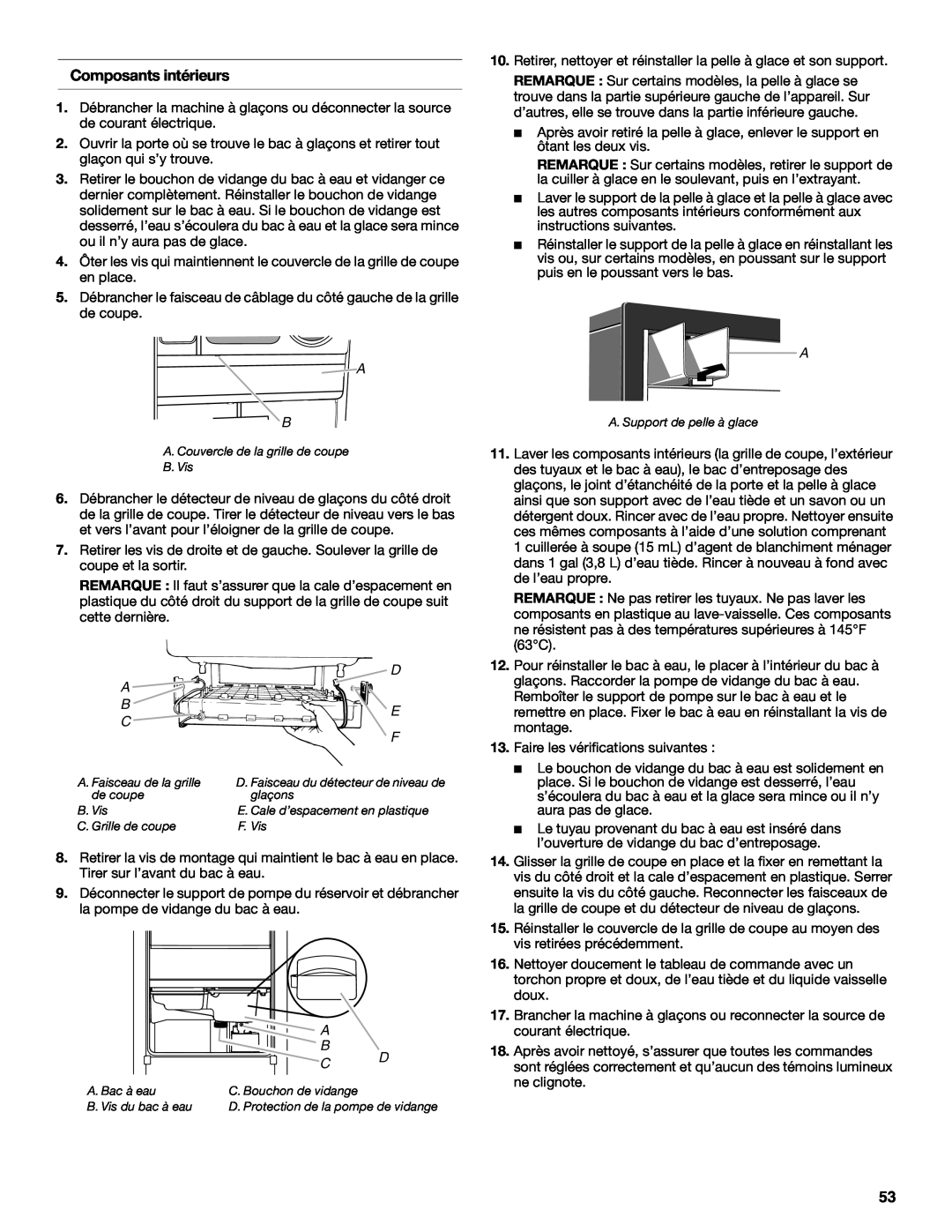 KitchenAid W10515677C manual Composants intérieurs, D. Protection de la pompe de vidange 
