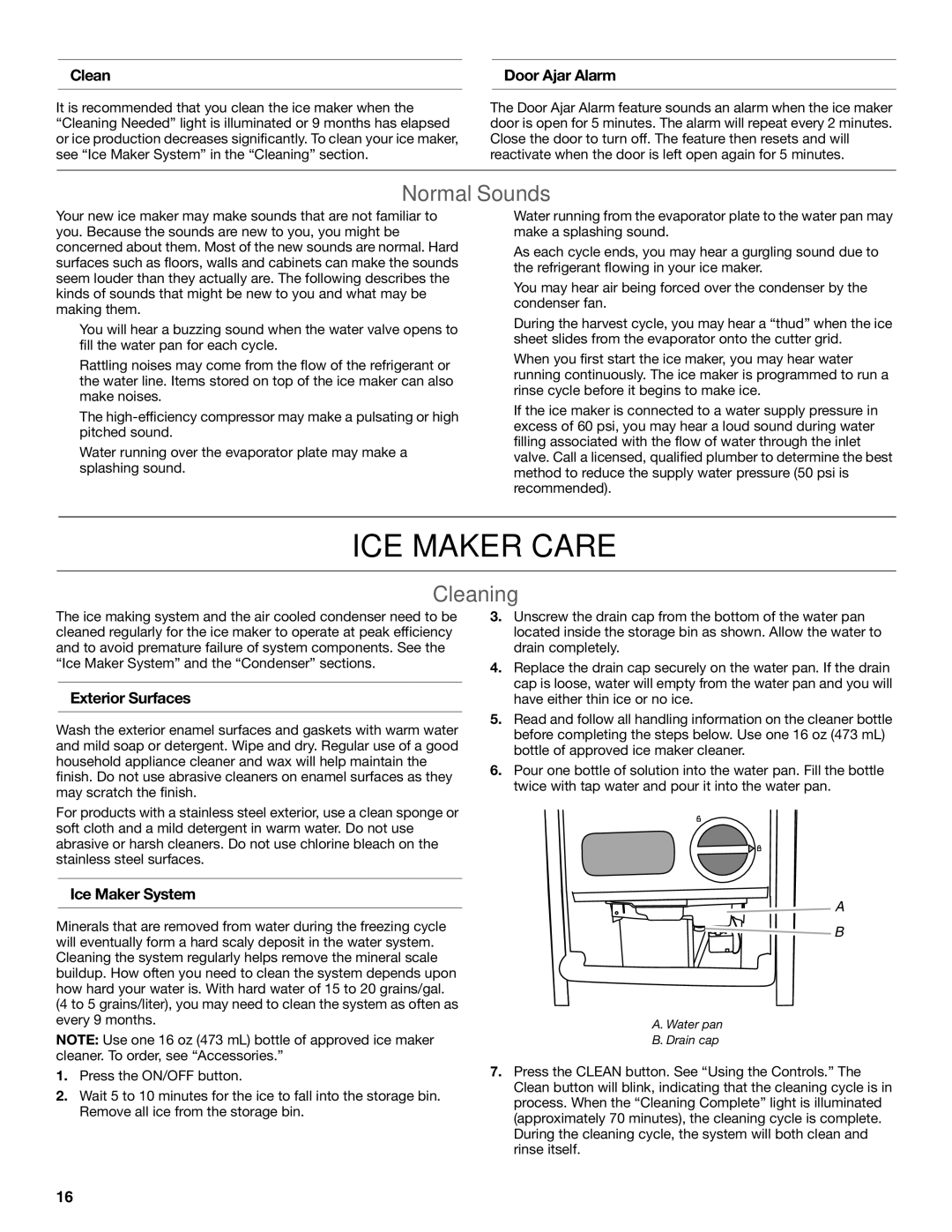 KitchenAid W10520792B manual ICE Maker Care, Normal Sounds, Cleaning 