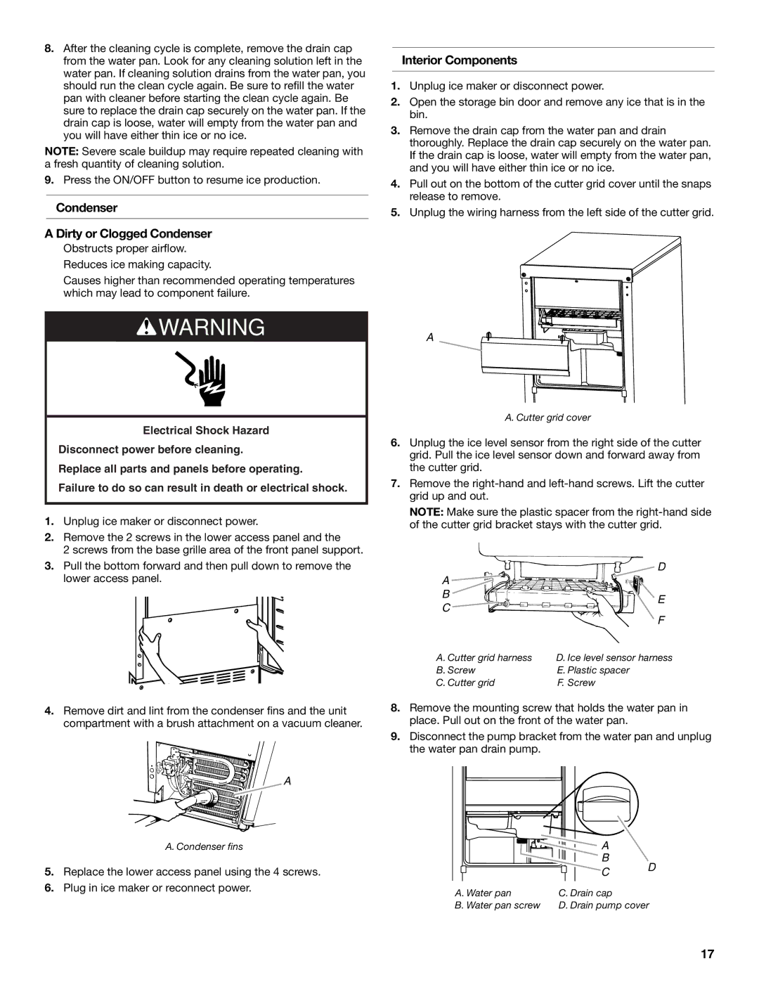 KitchenAid W10520792B manual Condenser Dirty or Clogged Condenser, Interior Components 