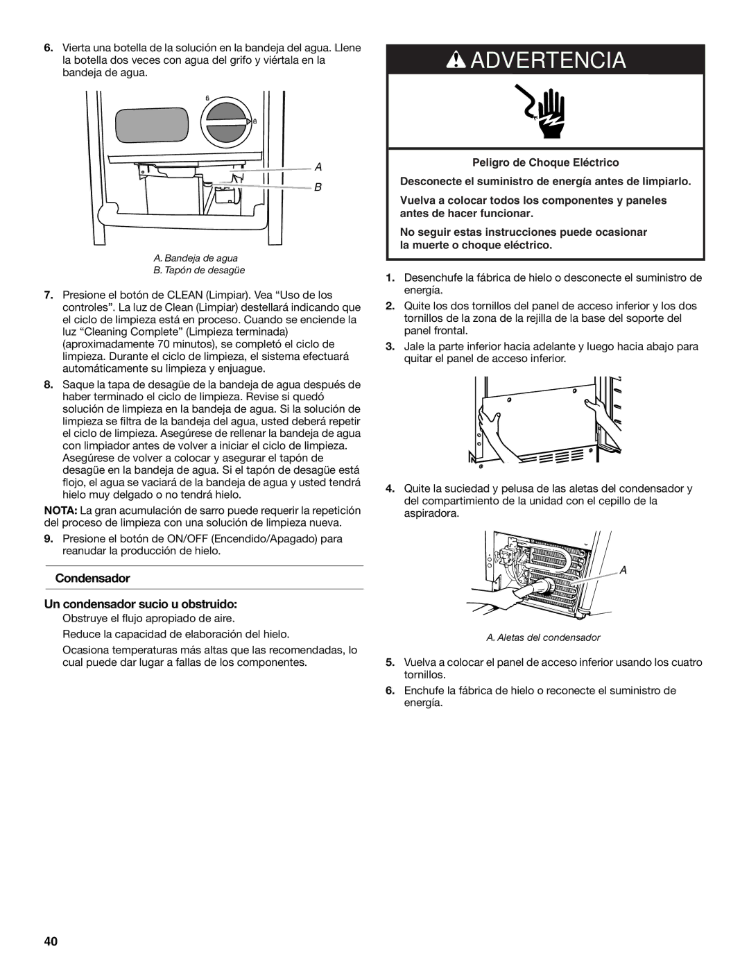 KitchenAid W10520792B manual Condensador Un condensador sucio u obstruido 