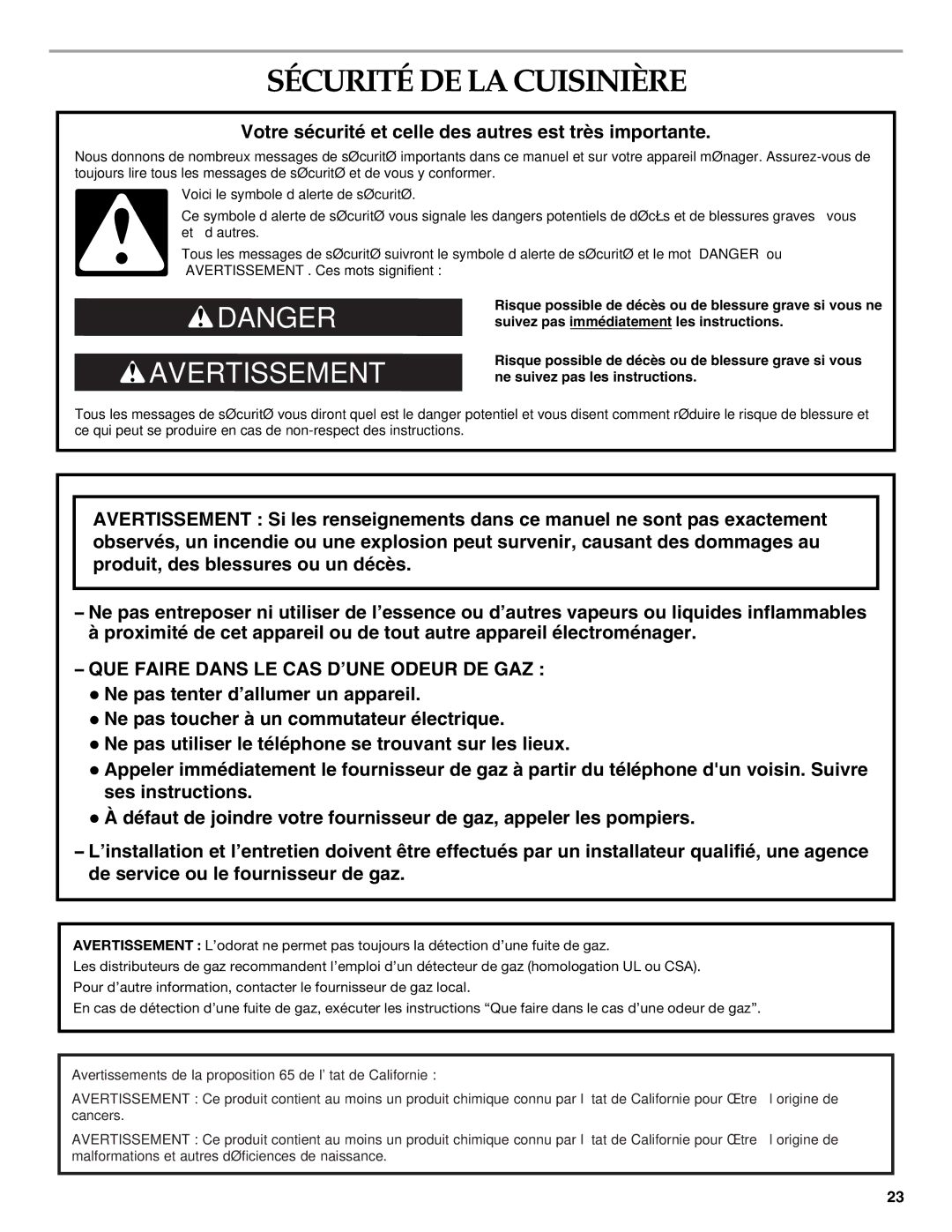 KitchenAid W10524723A warranty Sécurité DE LA Cuisinière, Votre sécurité et celle des autres est très importante 