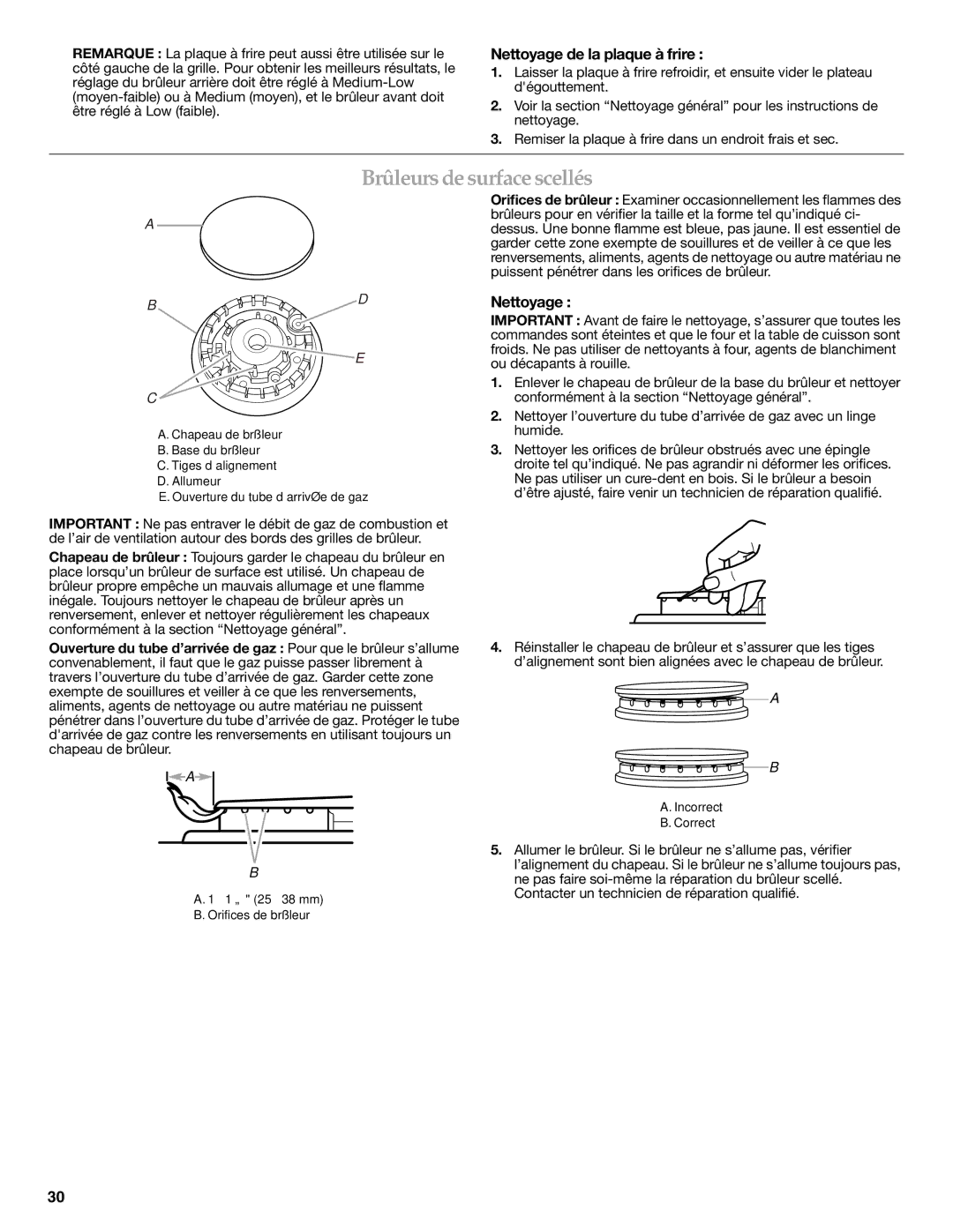 KitchenAid W10524723A warranty Brûleursdesurfacescellés, Nettoyage de la plaque à frire 