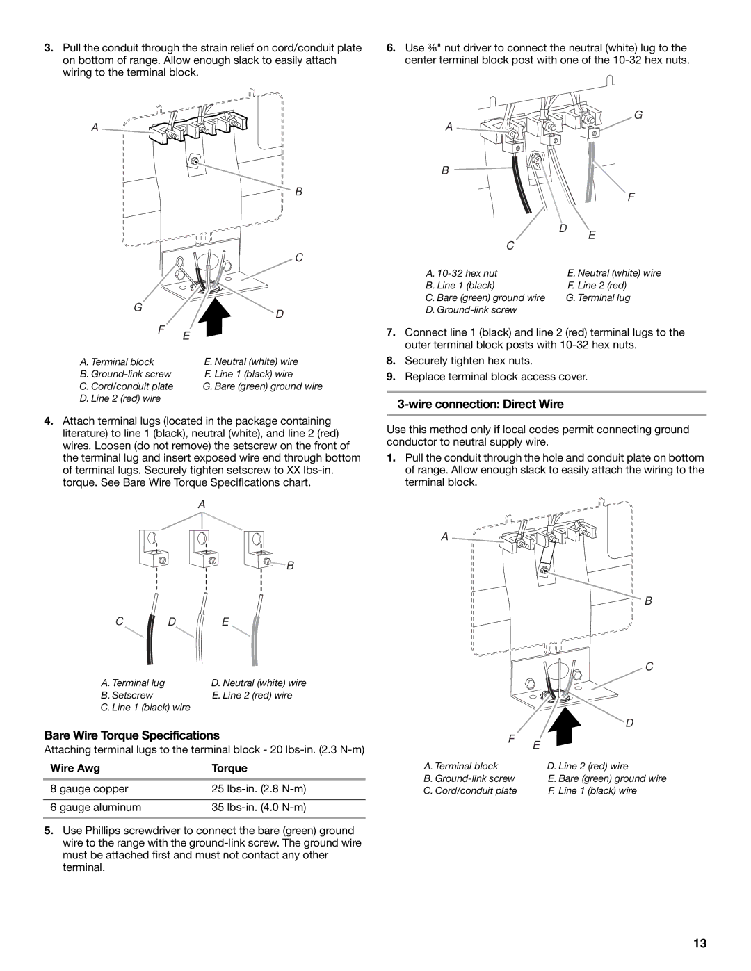 KitchenAid W10526086A installation instructions Bare Wire Torque Specifications, Wire Awg Torque 