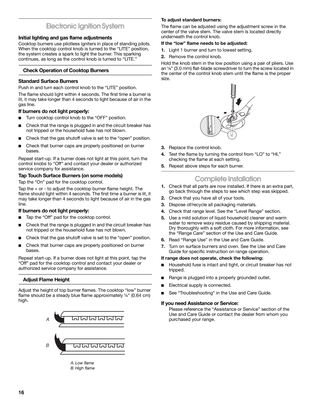 KitchenAid W10526086A installation instructions Electronic Ignition System, Complete Installation 