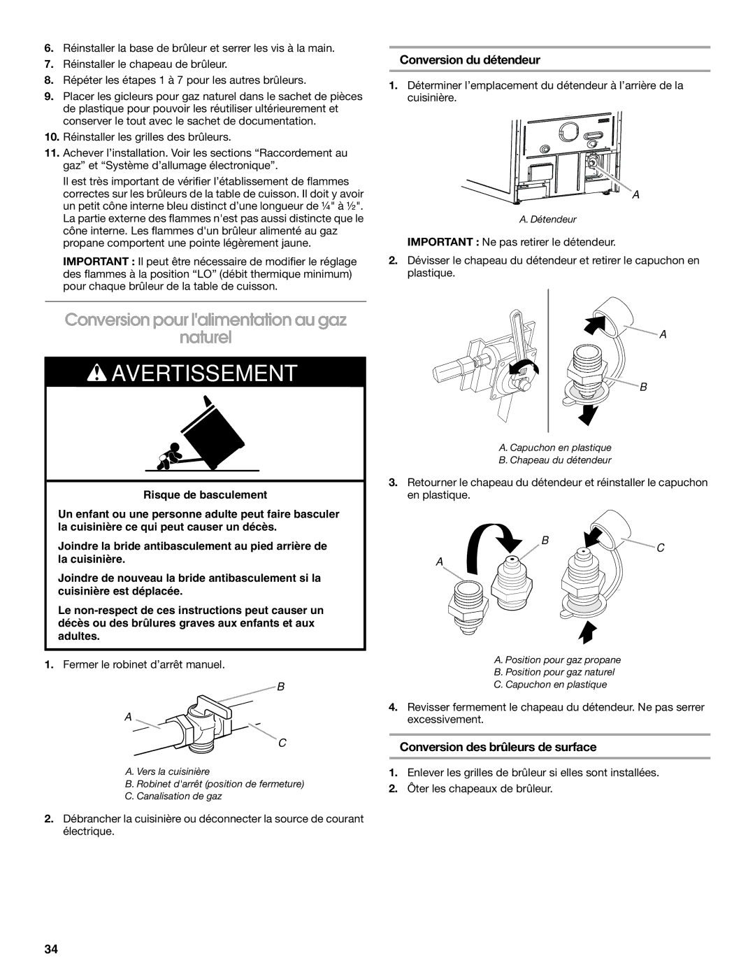 KitchenAid W10526086A installation instructions Conversion pour lalimentation au gaz Naturel 