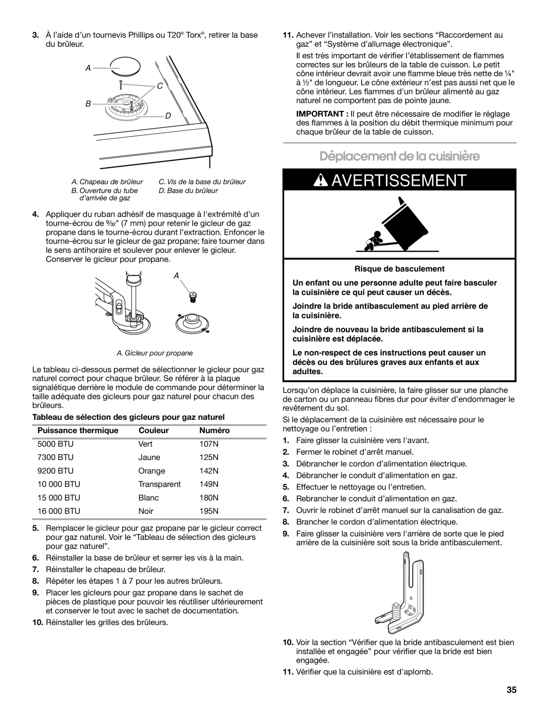 KitchenAid W10526086A installation instructions Déplacement de la cuisinière 