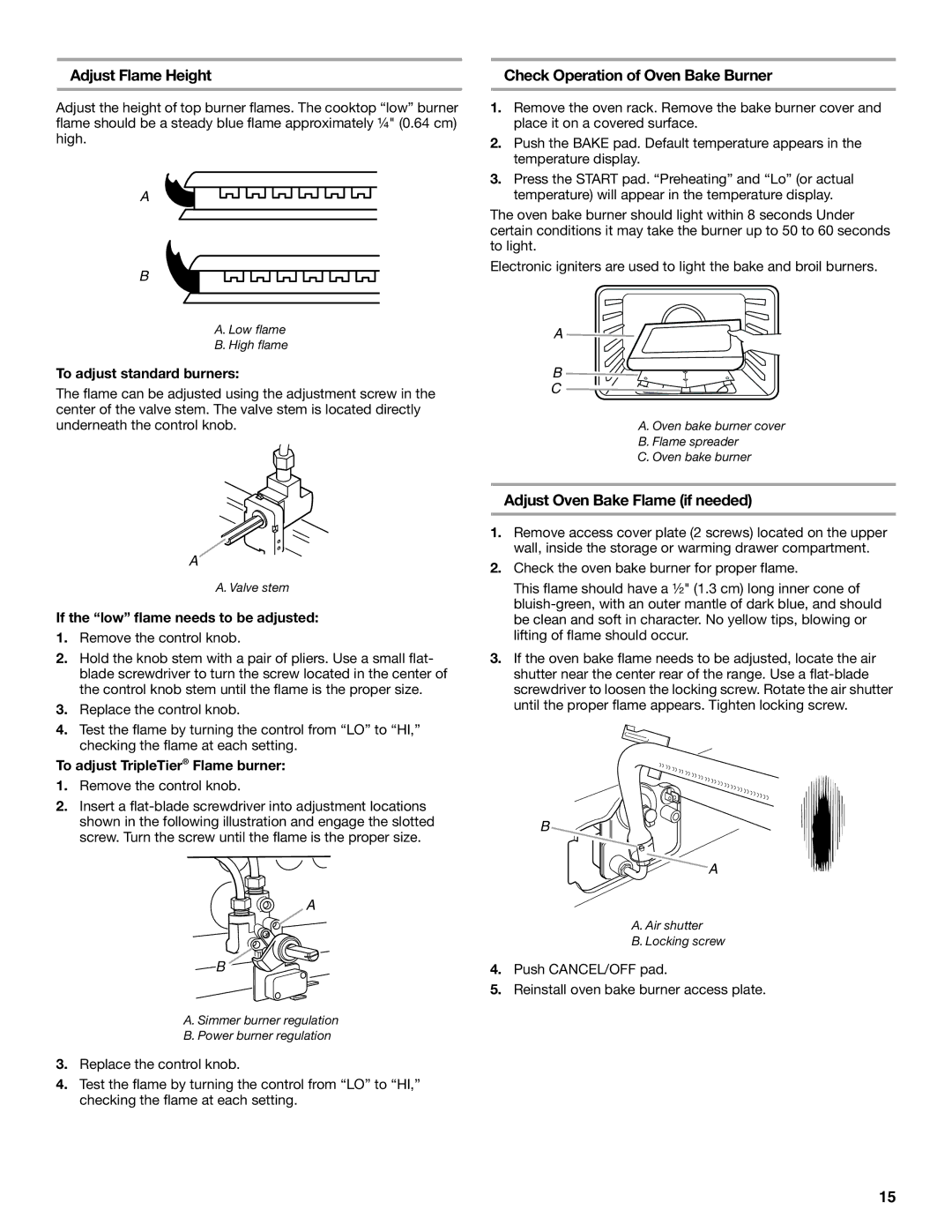 KitchenAid W10526089A Adjust Flame Height Check Operation of Oven Bake Burner, Adjust Oven Bake Flame if needed 