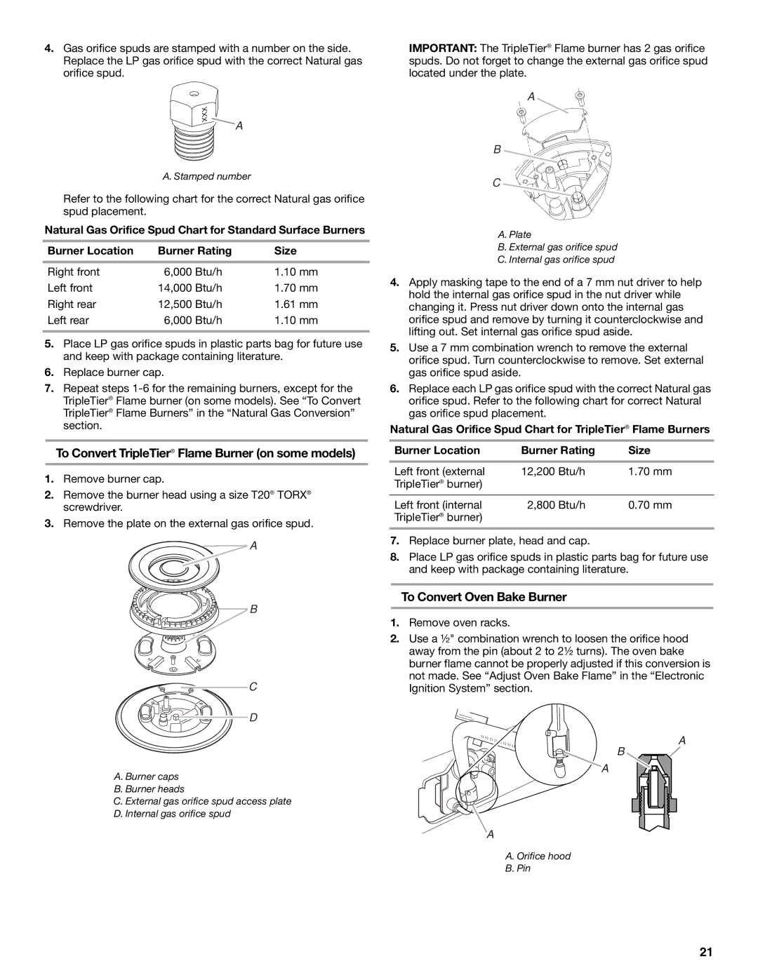 KitchenAid W10526089A installation instructions To Convert TripleTier Flame Burner on some models, Stamped number 