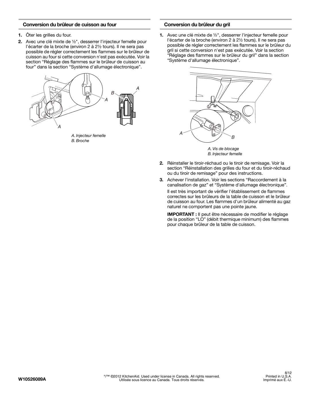 KitchenAid W10526089A installation instructions Conversion du brûleur de cuisson au four, Ôter les grilles du four 