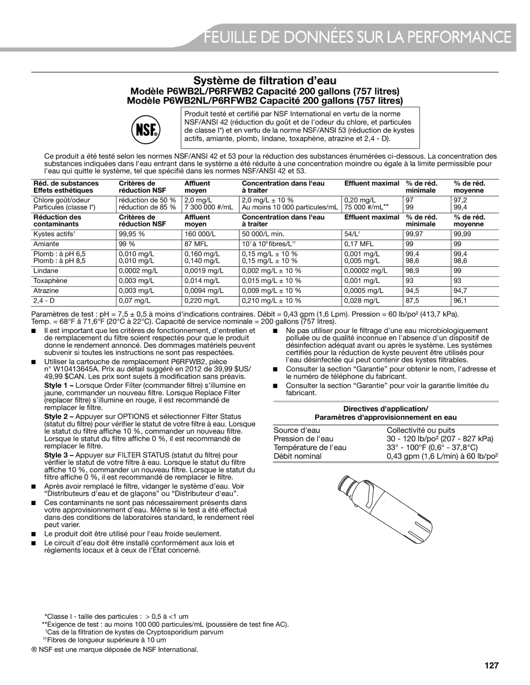 KitchenAid W10537977A manual Système de filtration d’eau 