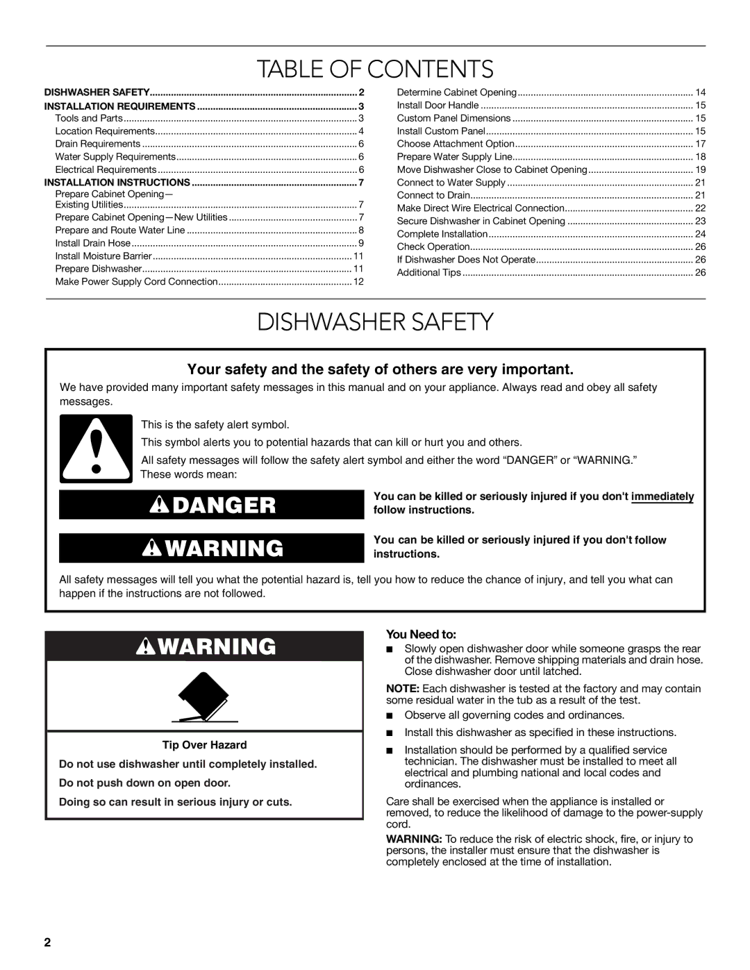 KitchenAid W10579129B installation instructions Table of Contents 