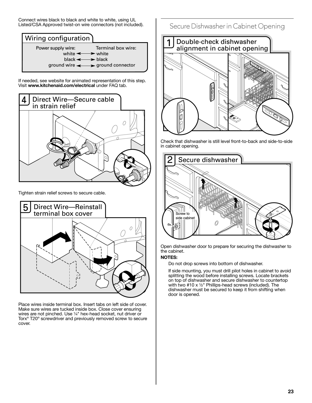 KitchenAid W10579129B installation instructions Secure Dishwasher in Cabinet Opening 