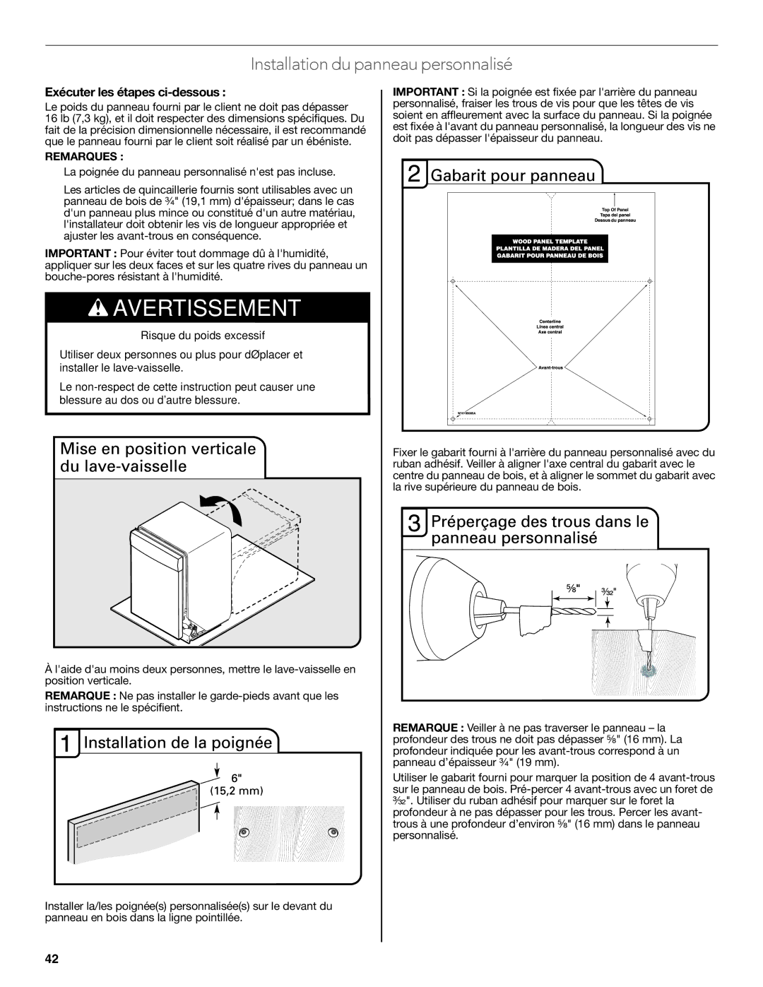 KitchenAid W10579129B installation instructions Installation du panneau personnalisé, Exécuter les étapes ci-dessous 