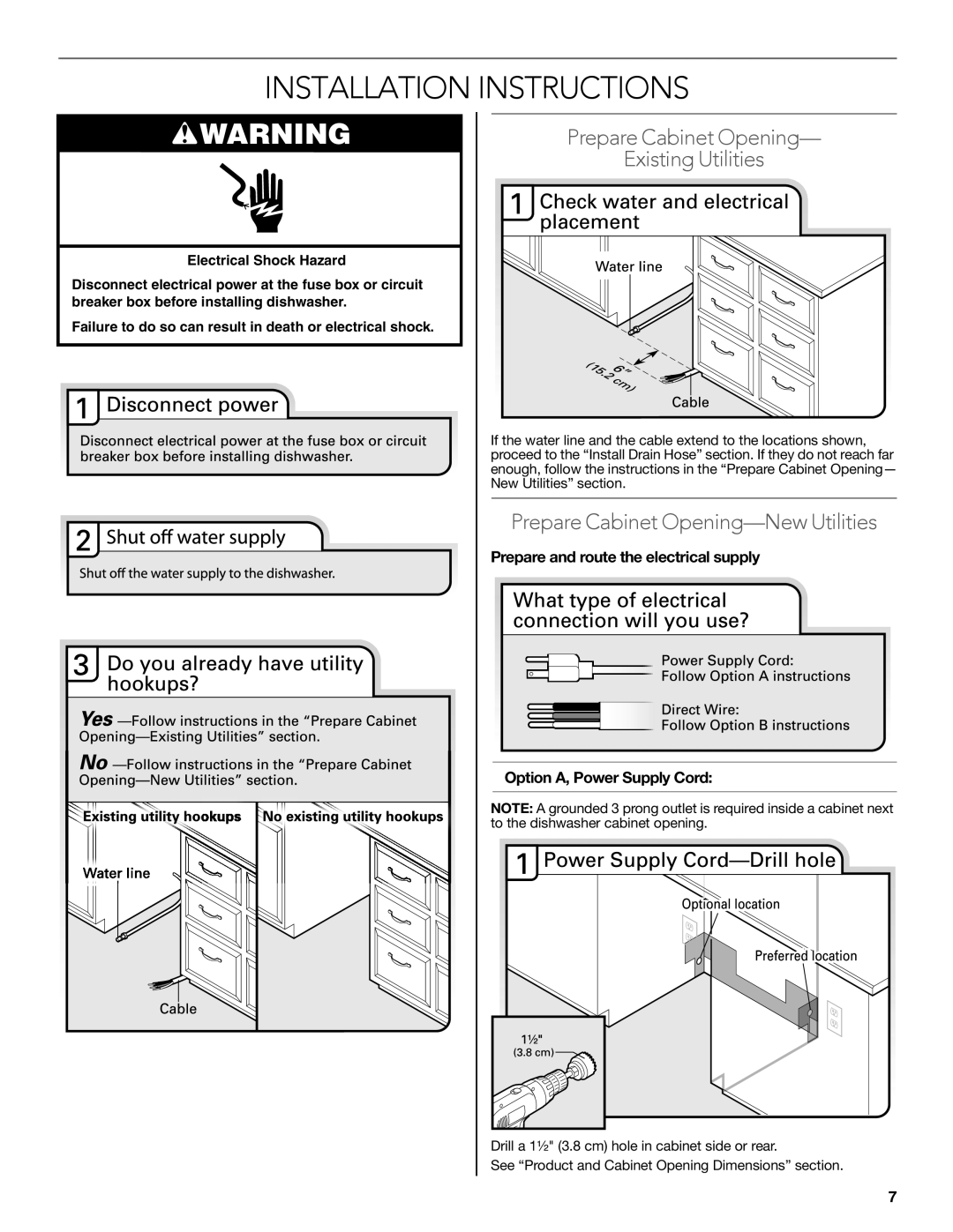 KitchenAid W10579129B Prepare Cabinet Opening Existing Utilities, Prepare Cabinet Opening-New Utilities 