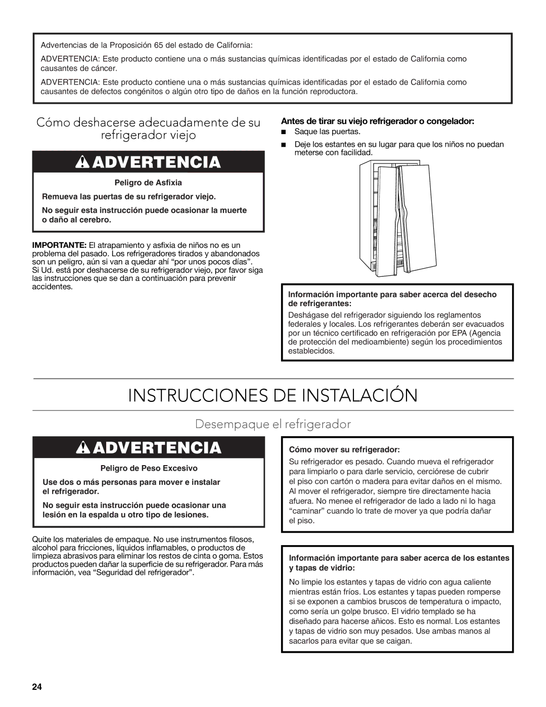 KitchenAid W10608689A installation instructions Instrucciones DE Instalación, Desempaque el refrigerador 