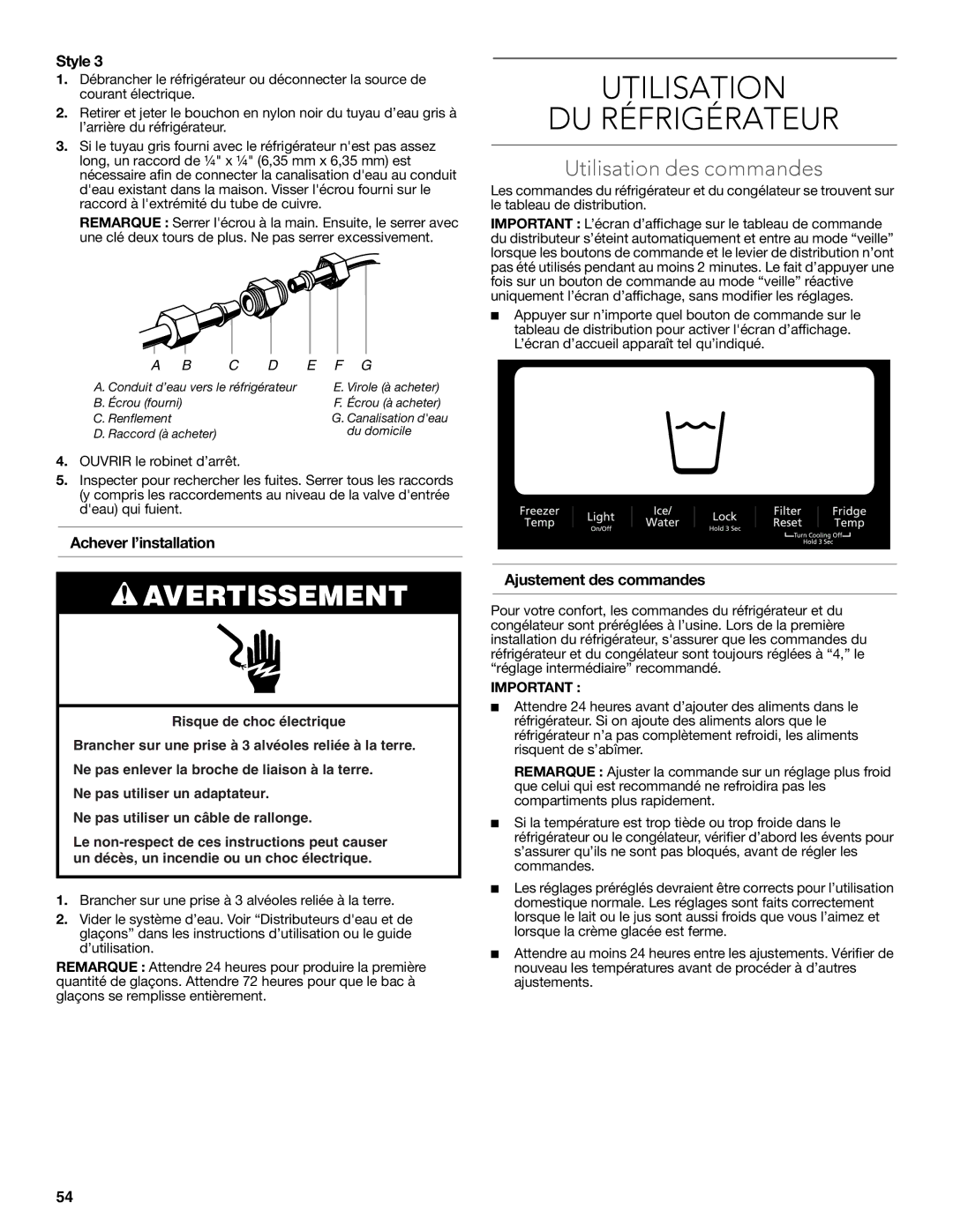 KitchenAid W10608689A Utilisation DU Réfrigérateur, Utilisation des commandes, Achever l’installation 