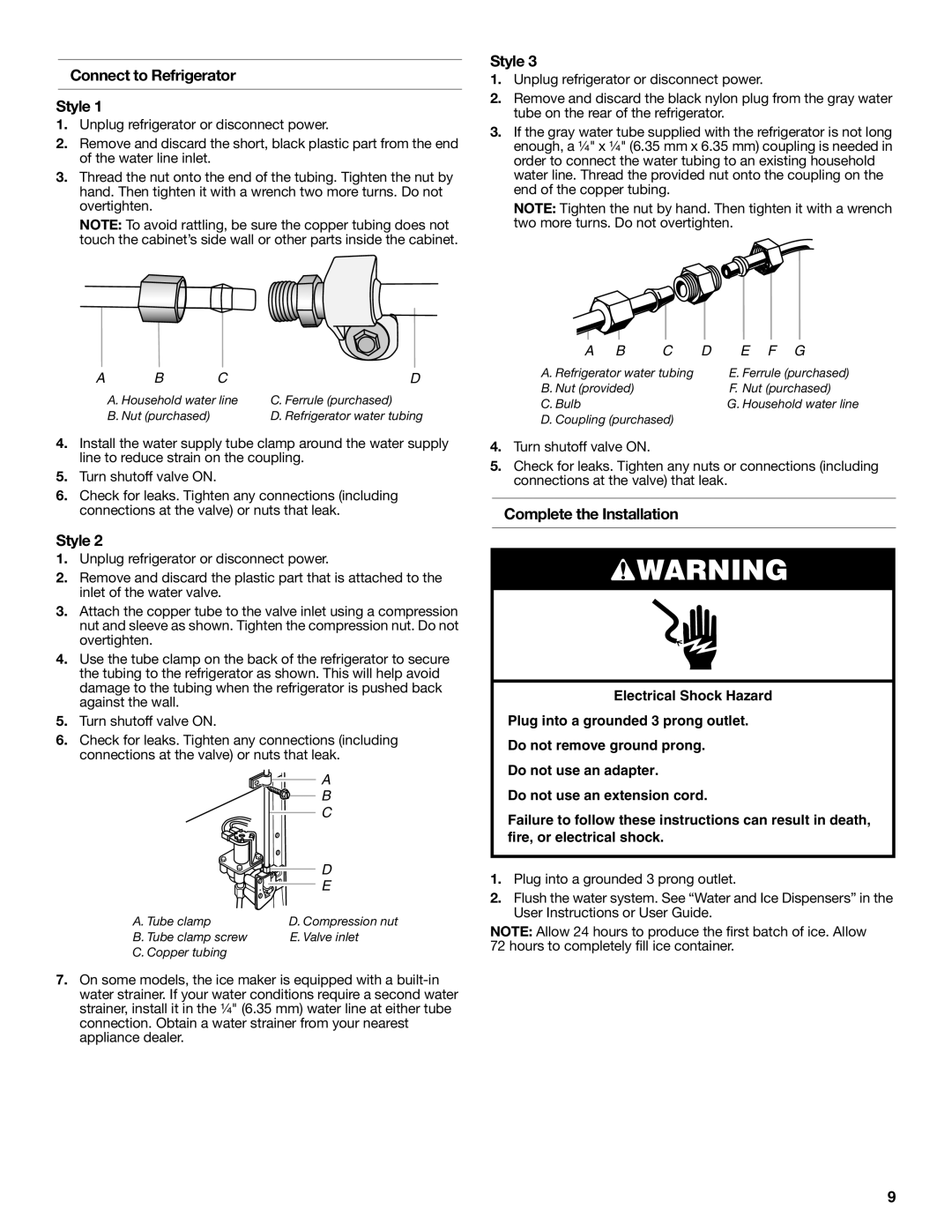 KitchenAid W10608689A installation instructions Connect to Refrigerator Style, Complete the Installation 