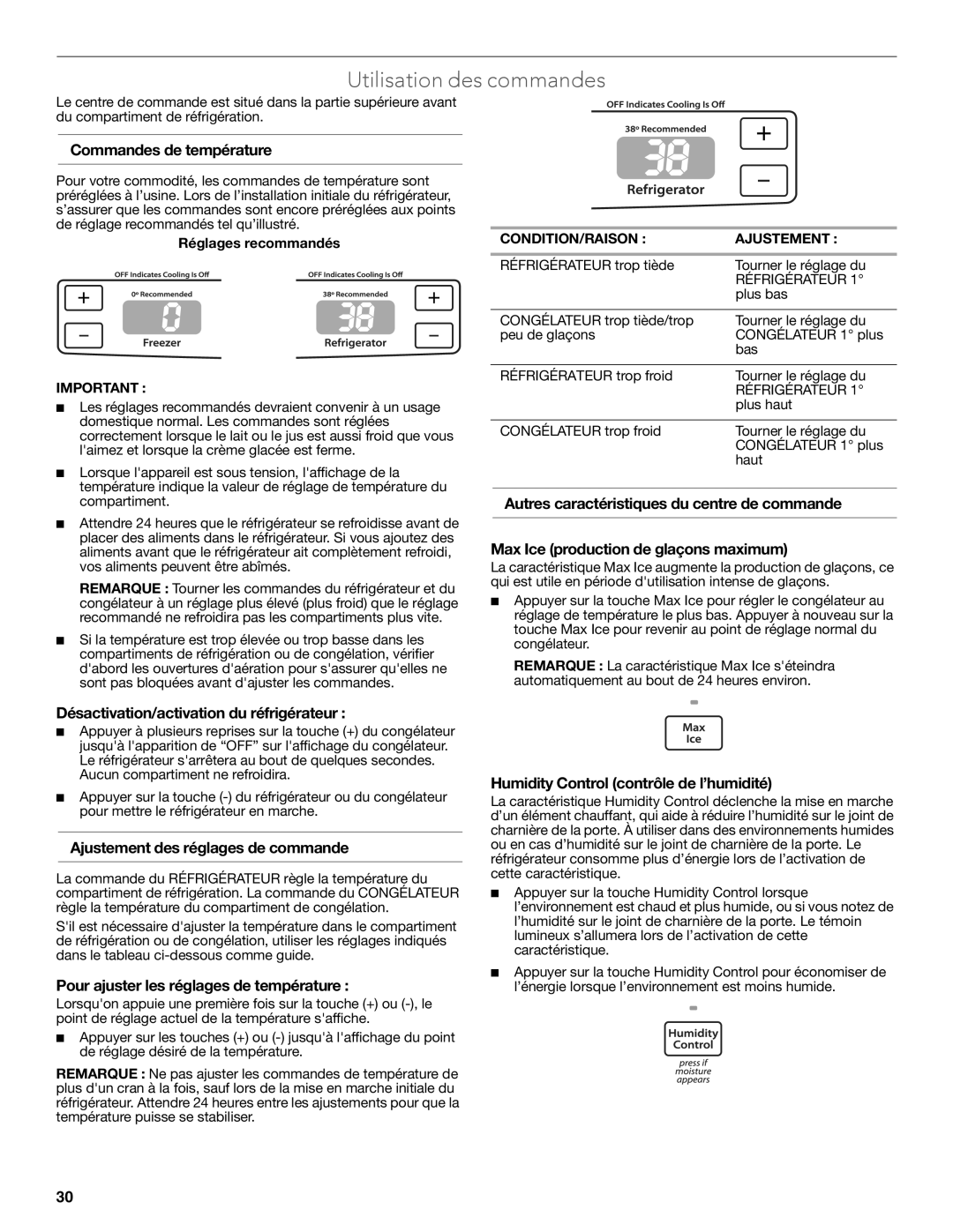 KitchenAid W10635370A installation instructions Utilisation des commandes 