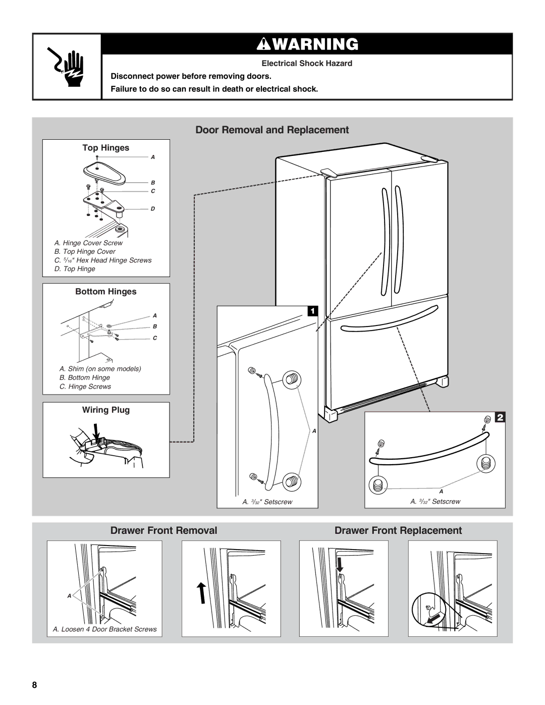 KitchenAid W10635370A installation instructions Door Removal and Replacement 