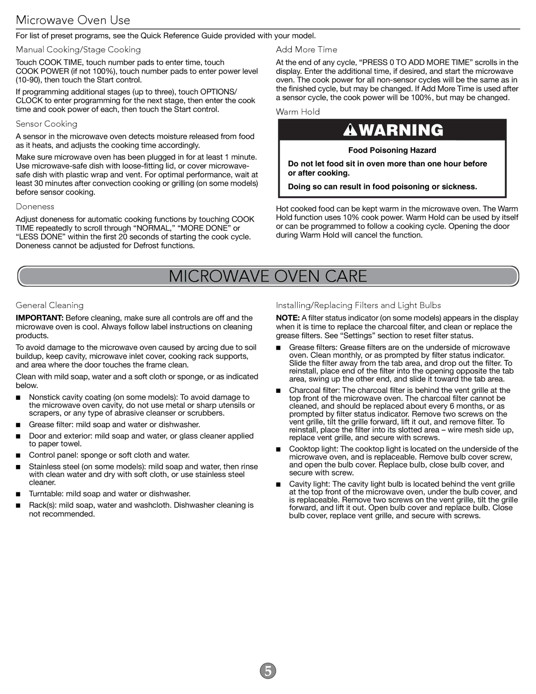 KitchenAid W10644749A important safety instructions Microwave Oven Care, Microwave Oven Use 