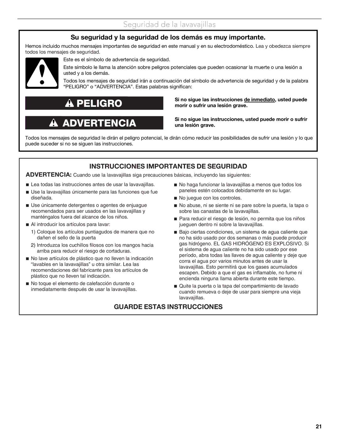 KitchenAid W10656164B warranty Seguridad de la lavavajillas, Su seguridad y la seguridad de los demás es muy importante 