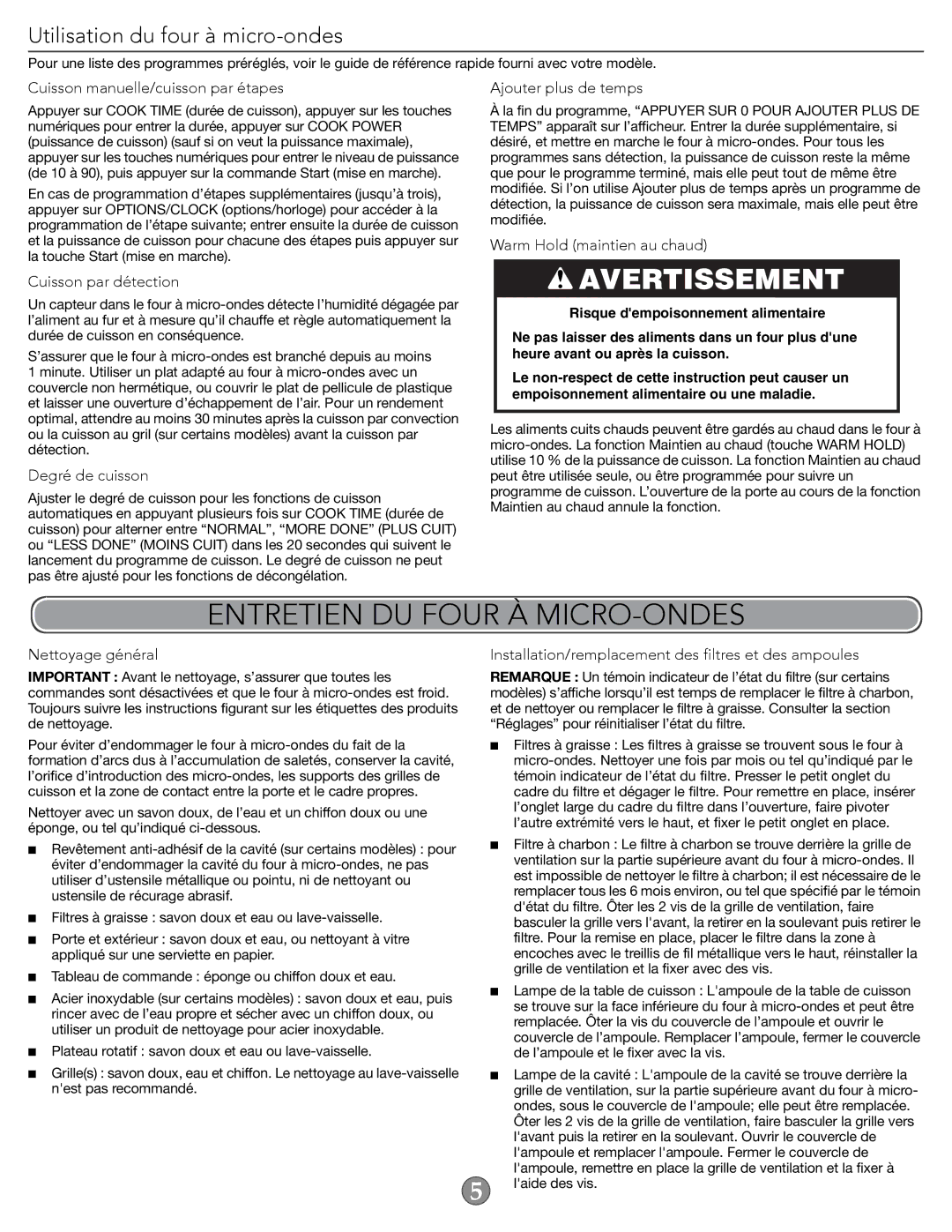 KitchenAid W10677488A important safety instructions Entretien DU Four À MICRO-ONDES, Utilisation du four à micro-ondes 