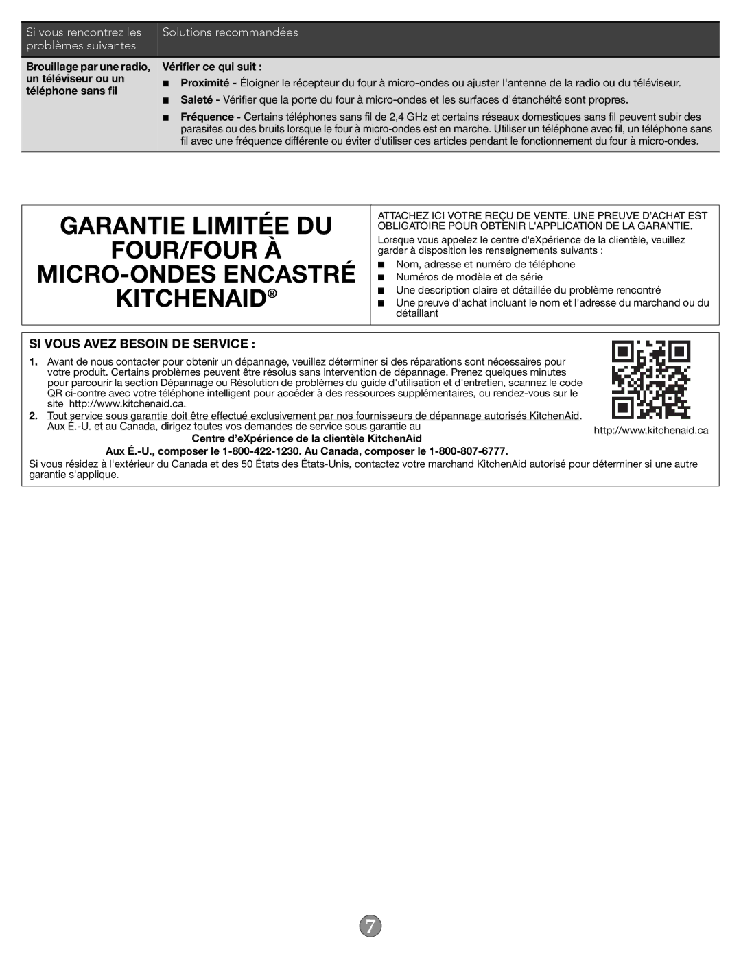 KitchenAid W10677488A important safety instructions SI Vous Avez Besoin DE Service 