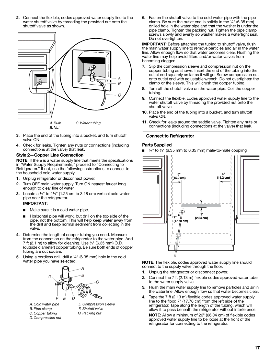 KitchenAid W10681447A manual Parts Supplied, Style 2-Copper Line Connection, Connect to Refrigerator 